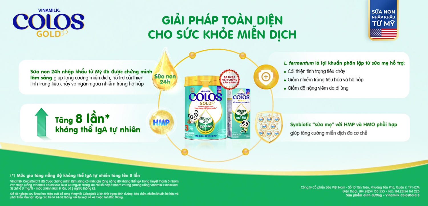 Vinamilk CoslosGold 3 giúp mức gia tăng nồng độ kháng thể IgA tự nhiên tăng lên 8 lần