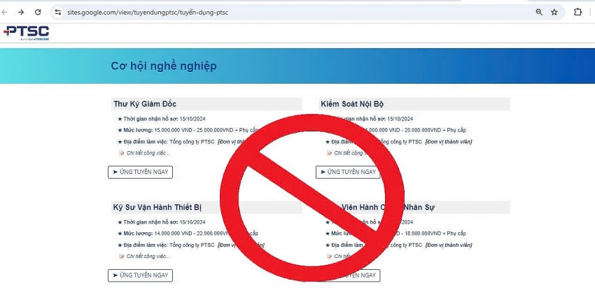 Cảnh báo thông tin tuyển dụng mạo danh Tổng công ty PTSC