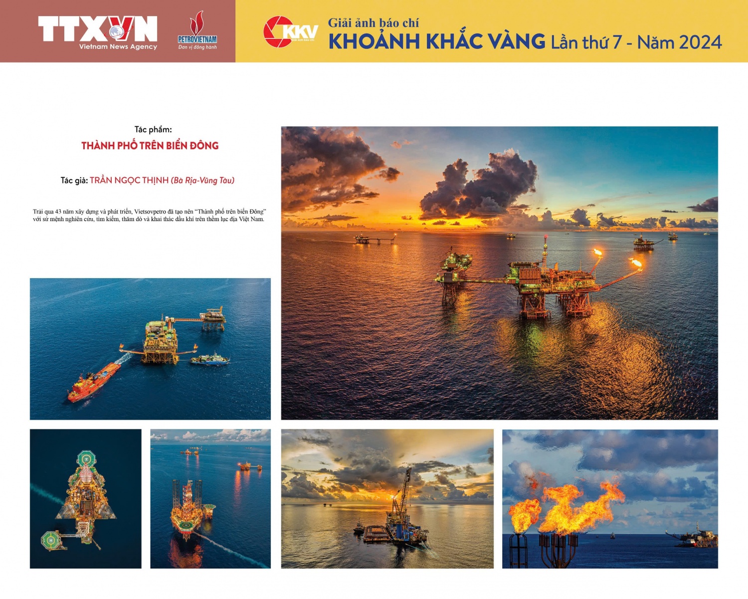"Thành phố trên Biển Đông" của Trần Ngọc Thịnh (Vietsovpetro) đoạt giải cao tại Cuộc thi ảnh "Khoảnh khắc vàng" năm 2024
