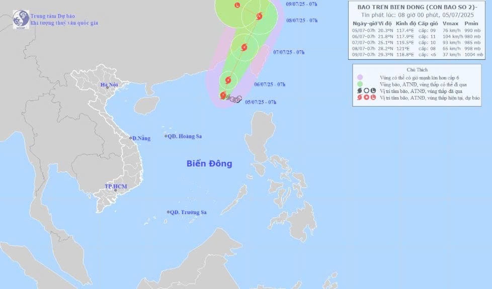 Bão số 2 (Danas) mạnh lên, dự báo đạt cường độ mạnh nhất trong 24 giờ tới