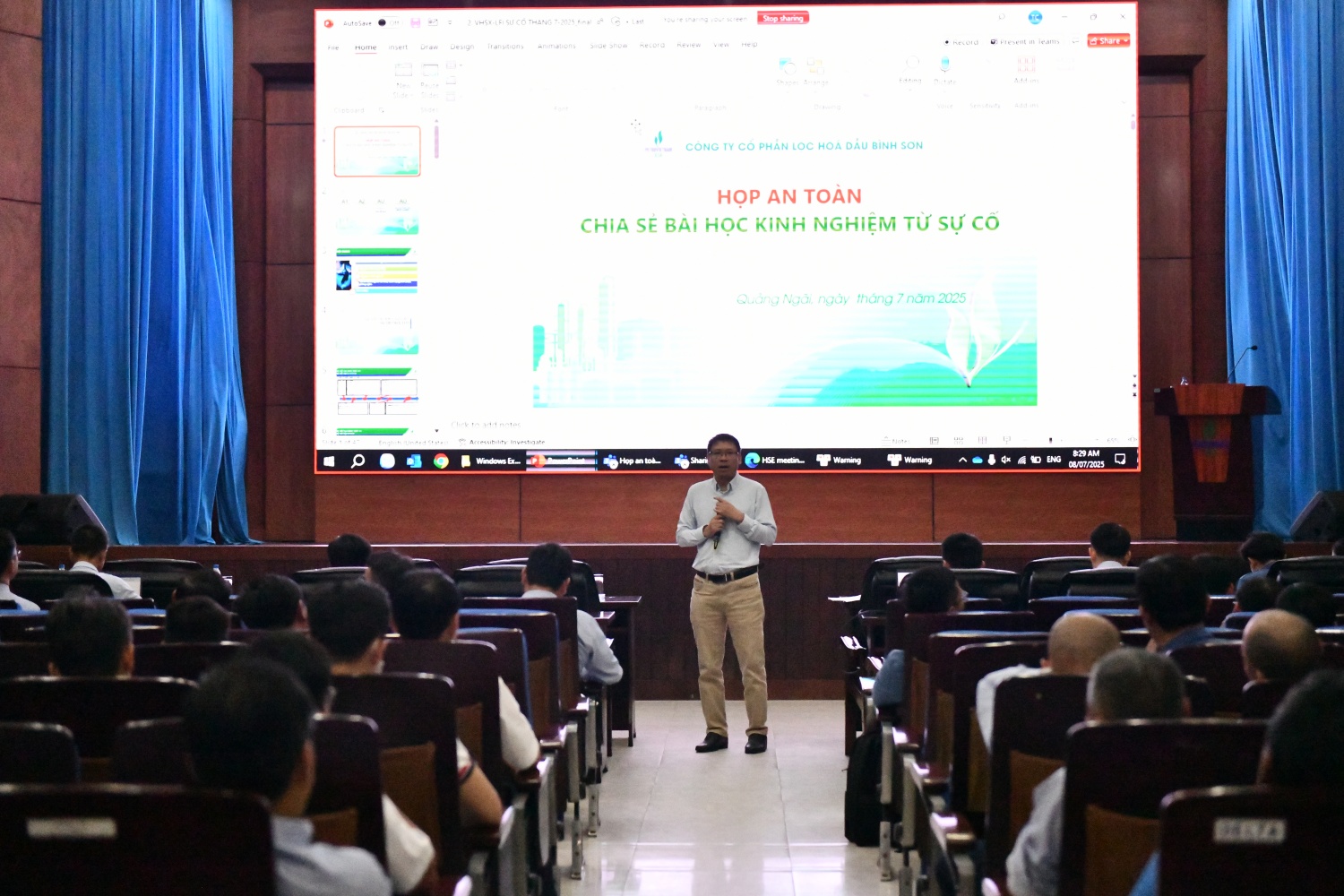 Phó Trưởng Ban An toàn Môi trường BSR Nguyễn Phi Hùng trình bày kết quả gần 52 triệu giờ công an toàn và phổ biến công tác ATMT trong 6 tháng cuối năm 2025