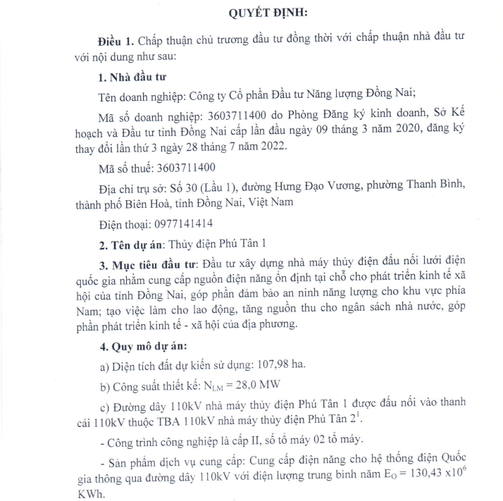 Thủy điện Phú Tân 1 sẽ cung cấp vào lưới điện quốc gia hằng năm là 130,43 triệu kWh Thủy điện Phú Tân 1 sẽ cung cấp vào lưới điện quốc gia hằng năm là 130,43 triệu kWh
