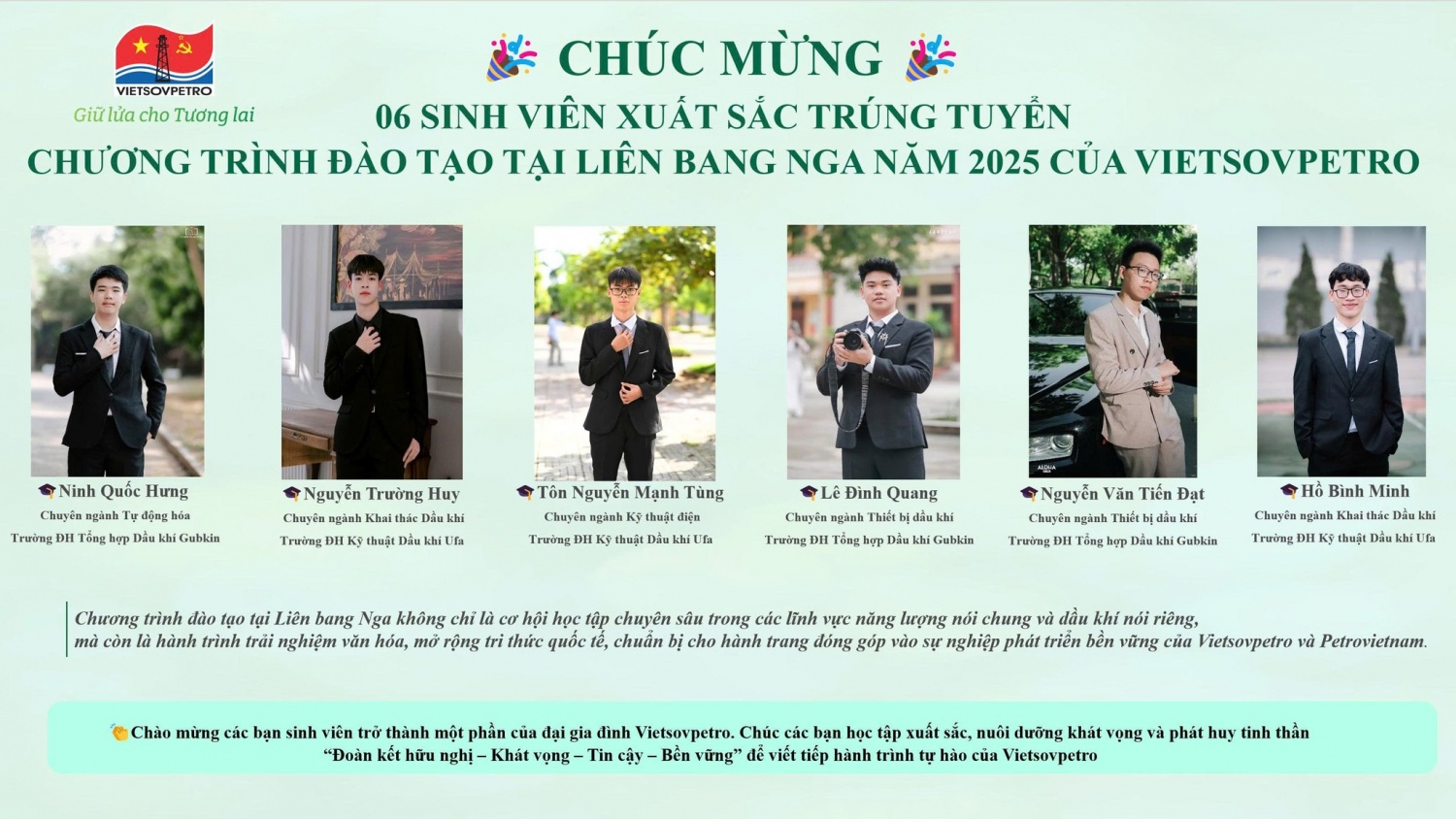Vietsovpetro: 6 sinh viên xuất sắc trúng tuyển chương trình đào tạo tại Liên bang Nga