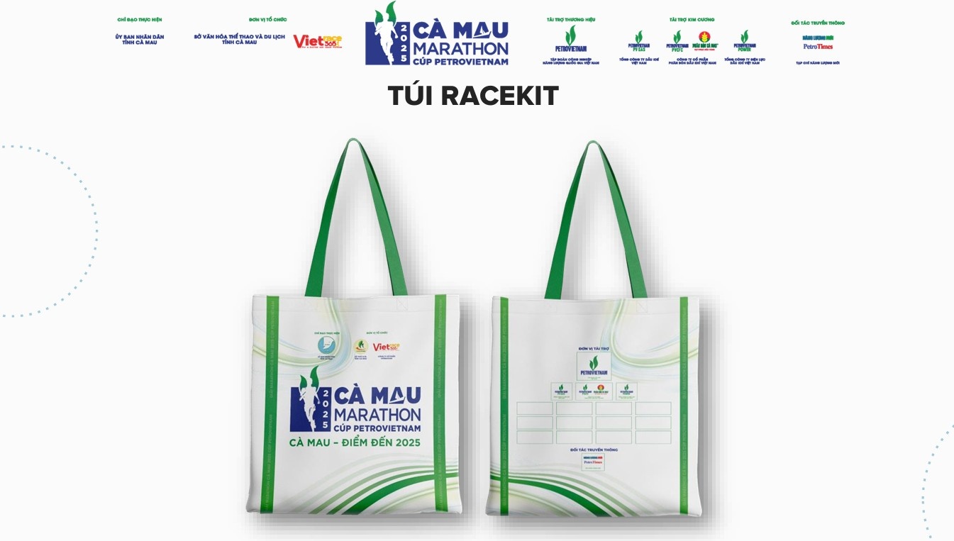 Bộ Race Kit của giải Marathon Cà Mau 2025 - Cup Petrovietnam: Sắc màu năng lượng từ Đất Mũi