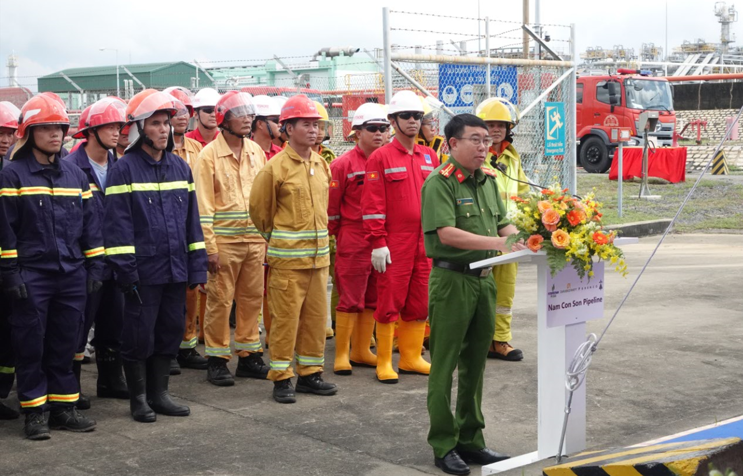 Đại tá Trịnh Hồng Việt - Phó Trưởng phòng PC07 Công an TP. HCM phát biểu chỉ đạo tại Buổi diễn tập