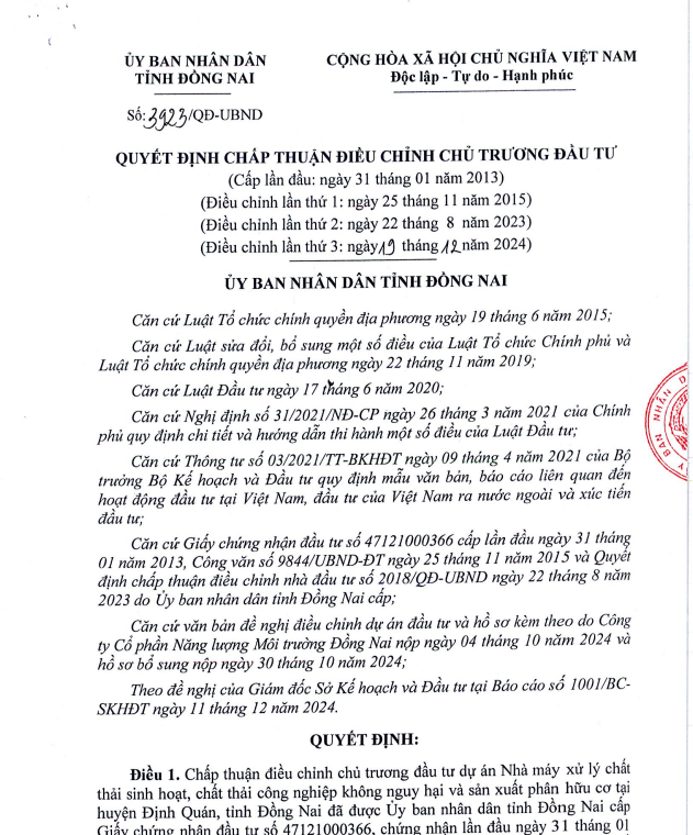 Đồng Nai đầu tư 2.610 tỷ đồng xây dựng Nhà máy điện rác Định Quán