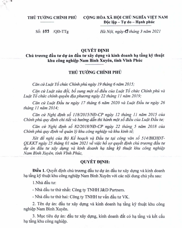 Hơn 2.200 tỷ đồng phát triển hạ tầng KCN Nam Bình Xuyên