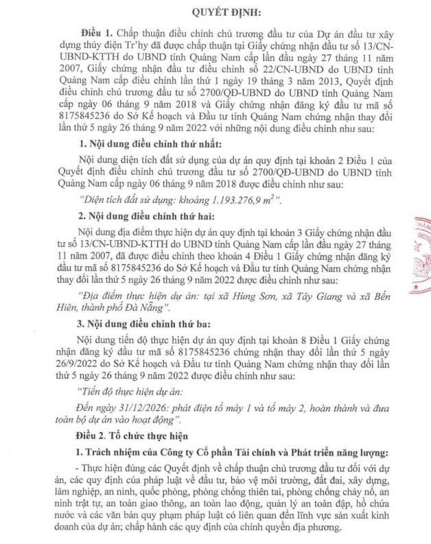 Thủy điện Tr’Hy sắp về đích, dự kiến cung cấp hơn 117 triệu kWh mỗi năm