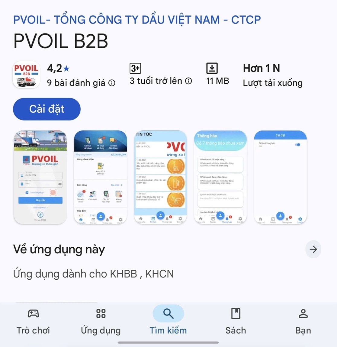 Ứng dụng PVOIL B2B trên Google Play và App Store