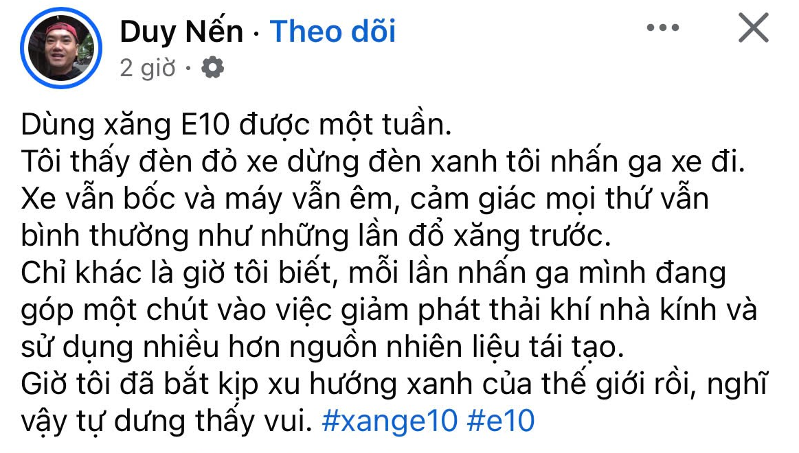 Xăng E10 ghi điểm với tài xế công nghệ, mong giá bán hấp dẫn hơn Xăng E10 ghi điểm với tài xế công nghệ, mong giá bán hấp dẫn hơn