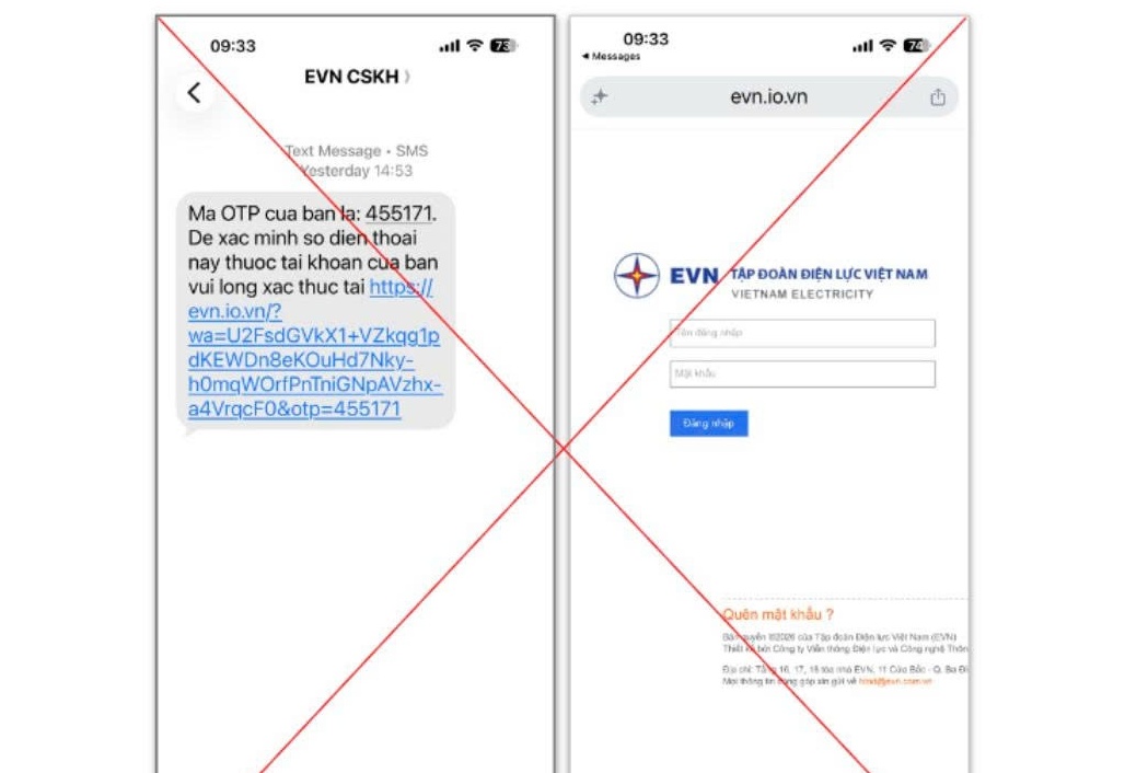 EVN cảnh báo thủ đoạn lừa đảo mới bằng tin nhắn OTP giả mạo