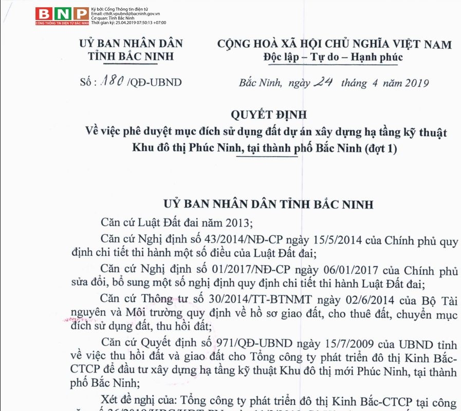 Kinh Bắc được cấp giấy chứng nhận đầu tư cho dự án được giao đất trước đó hàng chục năm
