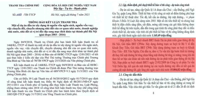 Thanh tra Chính phủ: Dự án buýt nhanh BRT tại Hà Nội sai phạm hơn 43,5 tỷ đồng