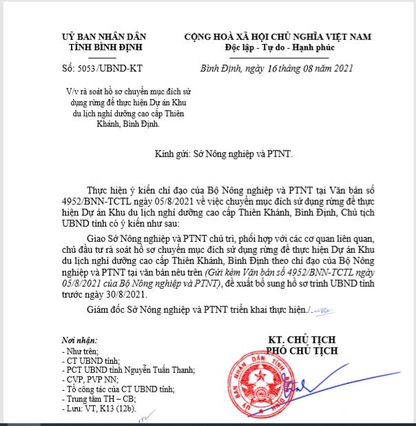 Bình Định yêu cầu giải trình việc chuyển đổi mục đích sử dụng đất rừng tại dự án Casa Marina Resort và Khu nghỉ dưỡng Thiên Khánh