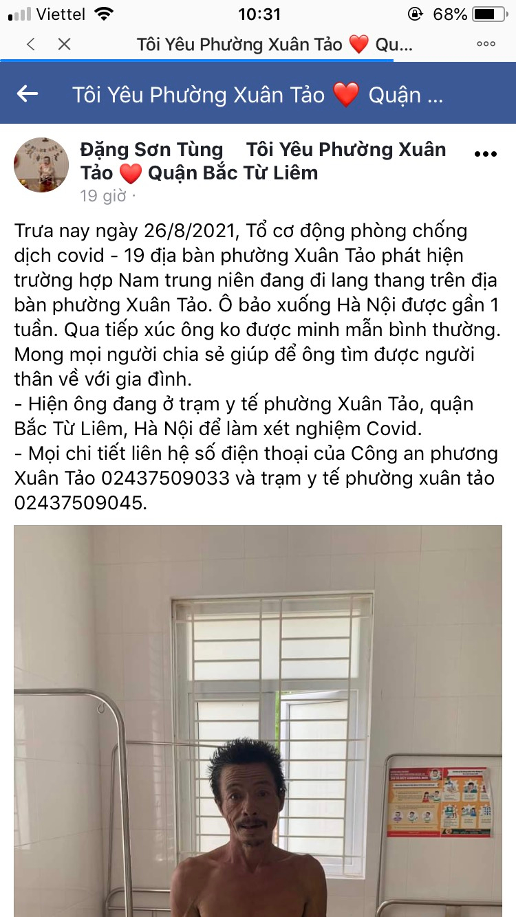 Công an phường Xuân Tảo giúp đỡ người bệnh tâm thần tìm được thân nhân