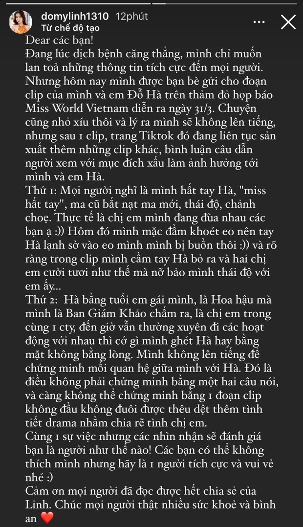 Tin hot giải trí ngày 13/9: Hoa hậu Đỗ Mỹ Linh lên tiếng giải thích clip tỏ thái độ hất tay Đỗ Thị Hà