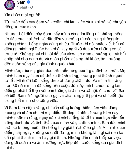 Sao Việt ngày 29/10: Sam và mối quan hệ với 