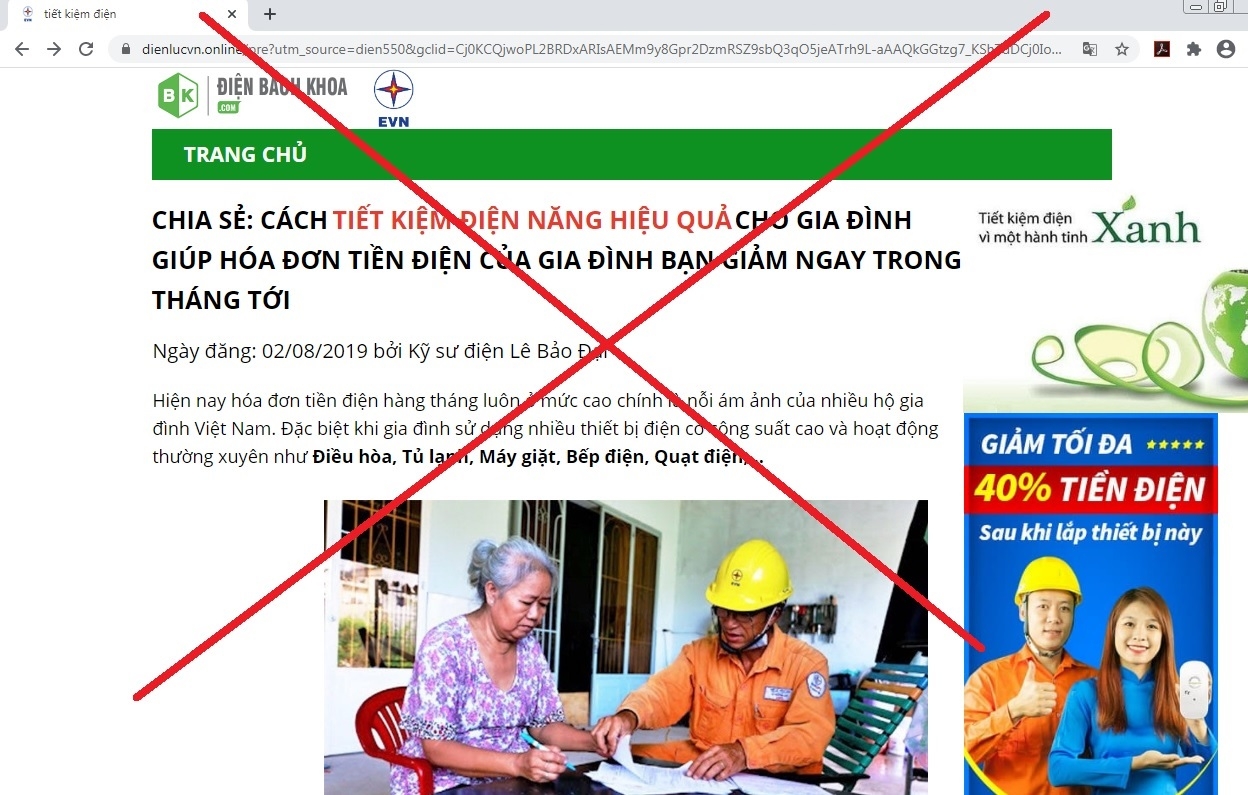 Giả mạo thương hiệu EVN để quảng cáo bán hàng