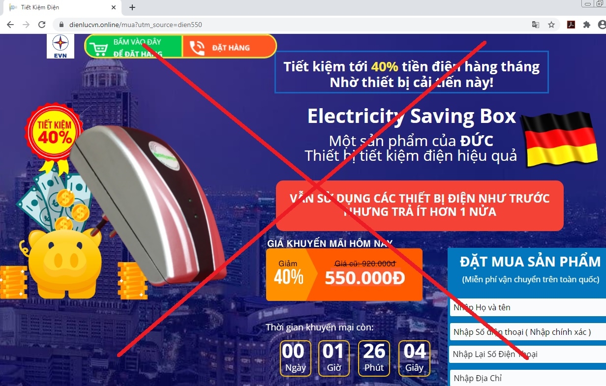 Giả mạo thương hiệu EVN để quảng cáo bán hàng